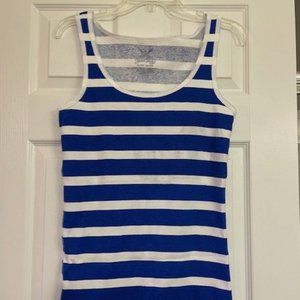 Blue and white striped long tank top